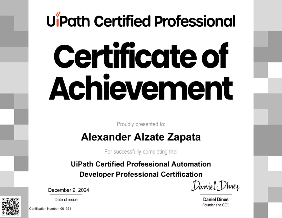 Automation Developer, Professional certificate