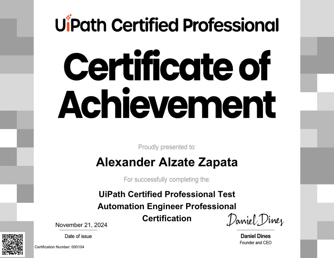 Test Automation Engineer, Professional certificate