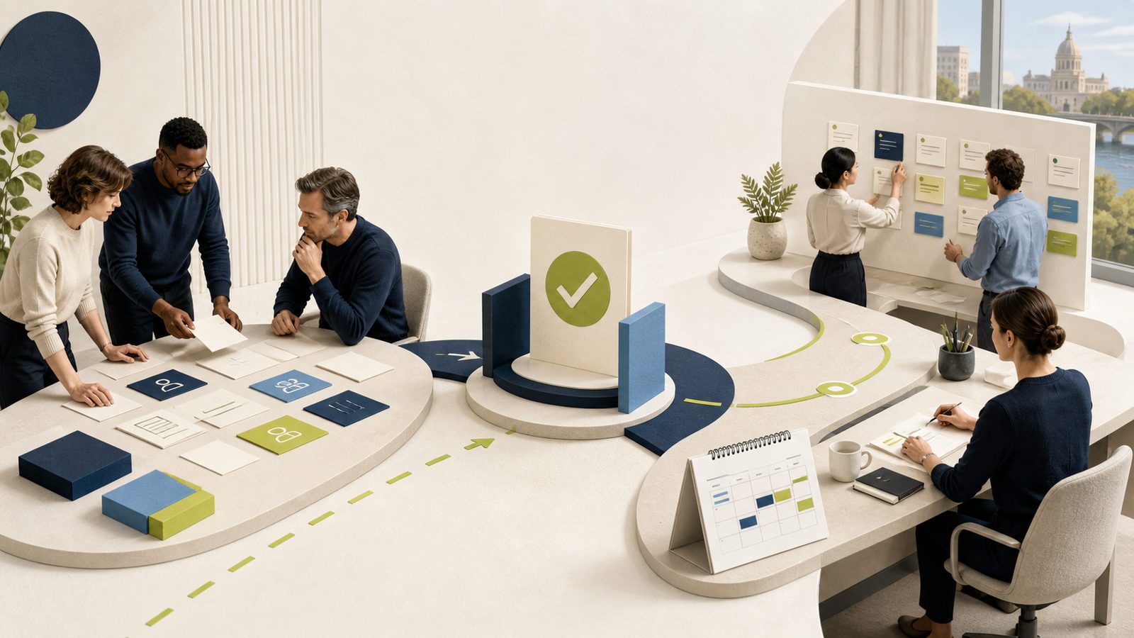 Professional services teams move an approved estimate through a controlled handoff into project delivery.
