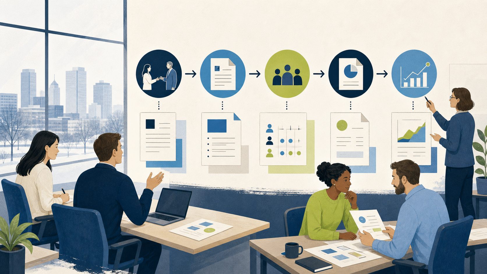 Minnesota professional services team mapping a connected sales-to-delivery workflow
