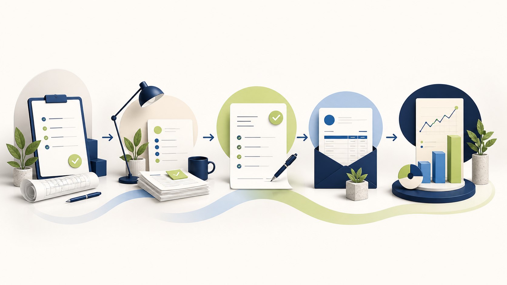 Project delivery, billing review, invoice, and reporting stages connected in one workflow
