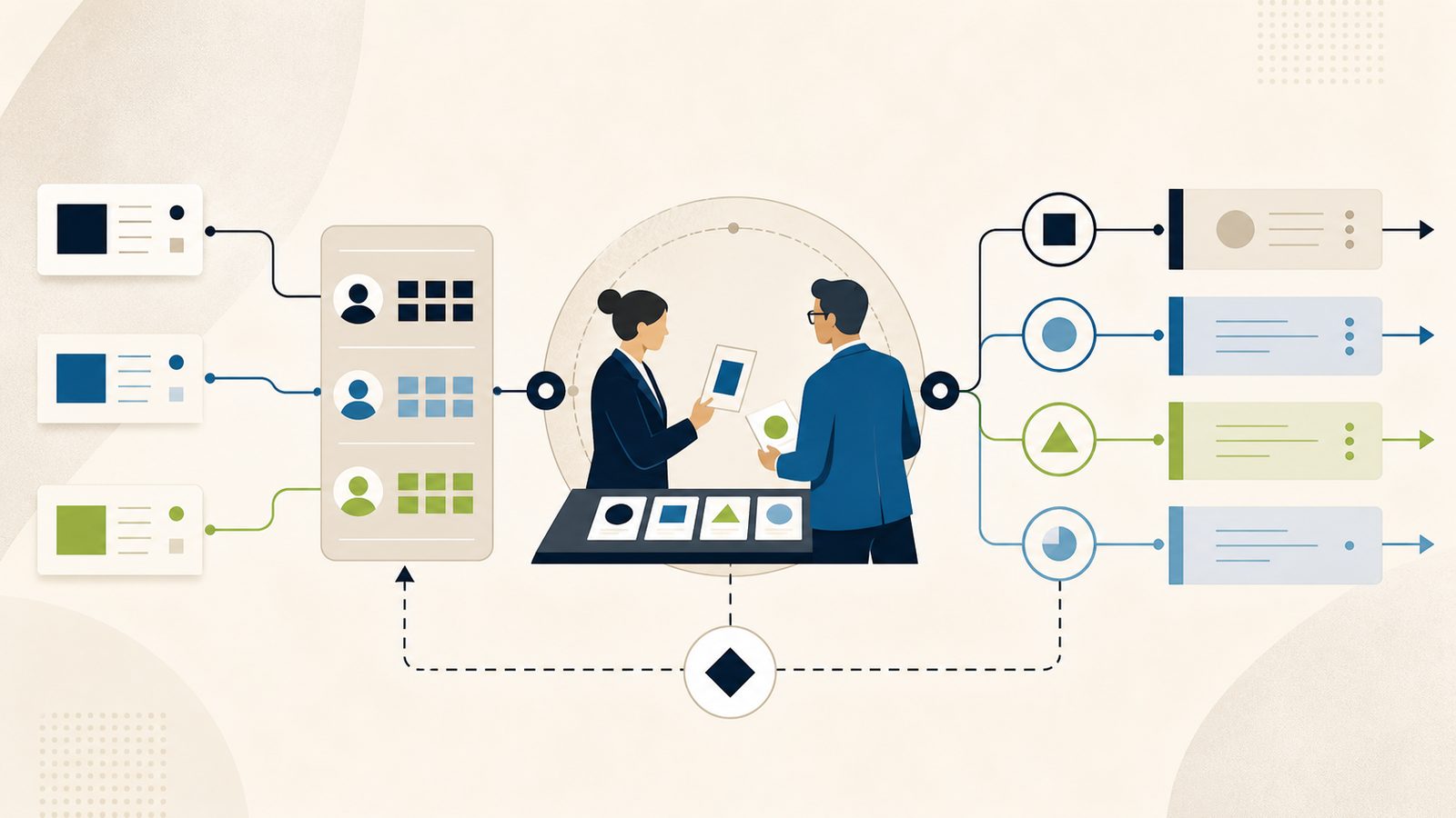 Project inputs flow through a human profitability review into governed outcome lanes with one exception loop.