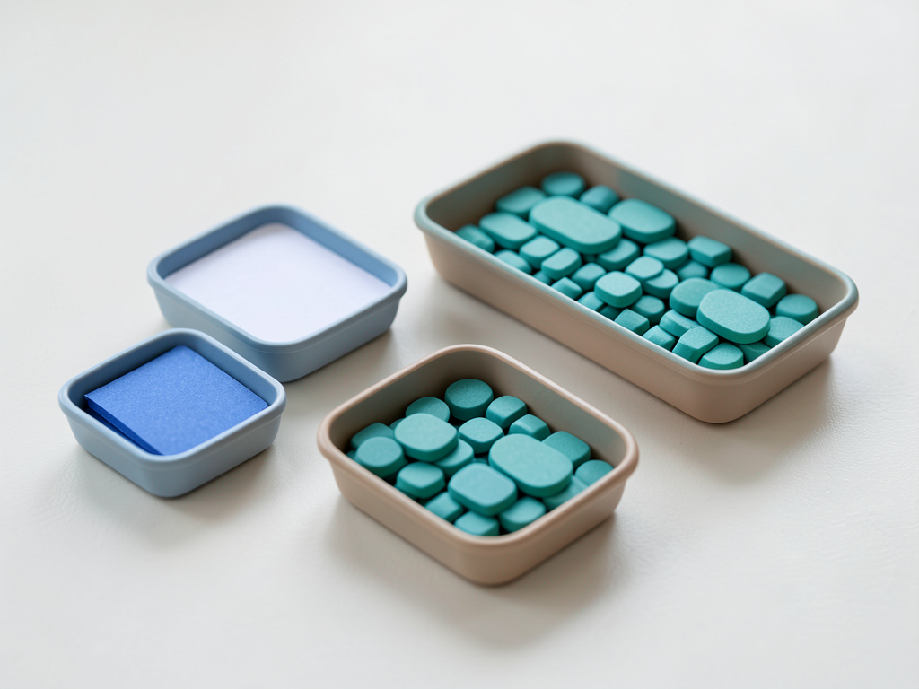 Three trays of blue and teal tokens and paper stacks are arranged on a plain surface, symbolizing data integration.